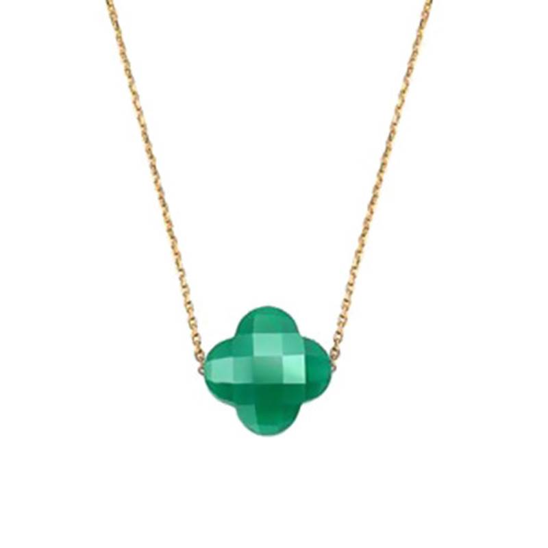 18K Yellow Gold & Green Agate Clover Necklace, Adjustable Length 42 cm - Morganne Bello