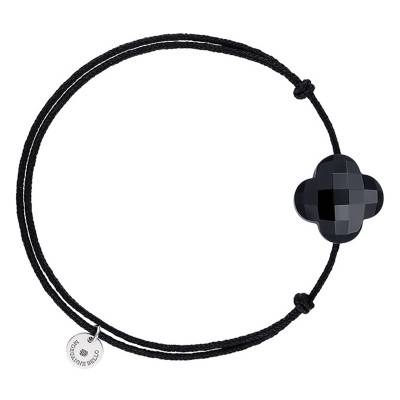 Black Cord Clover Onyx Bracelet, Adjustable Length - Morganne Bello