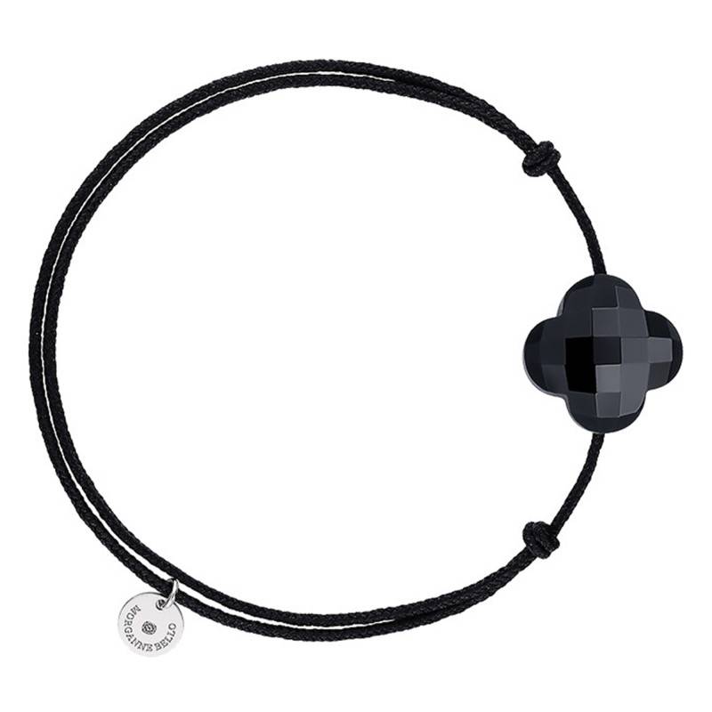 Black Cord Clover Onyx Bracelet, Adjustable Length - Morganne Bello