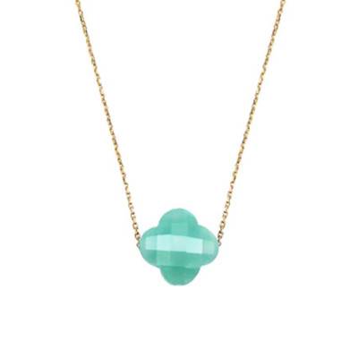 18K Yellow Gold & Amazonite Clover Necklace, Adjustable Length 42 cm - Morganne Bello