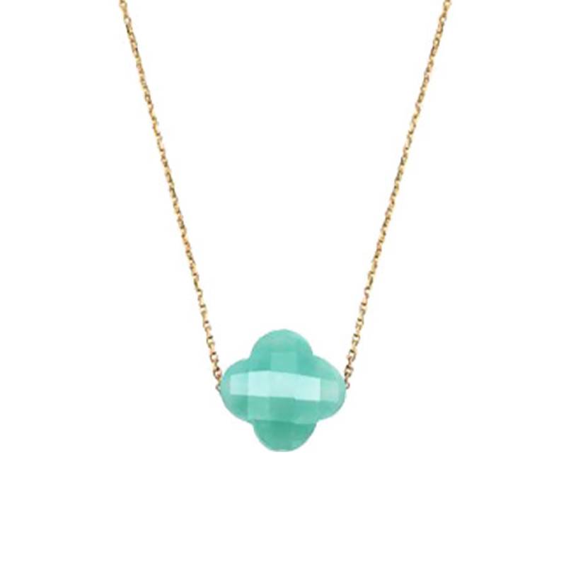 18K Yellow Gold & Amazonite Clover Necklace, Adjustable Length 42 cm - Morganne Bello