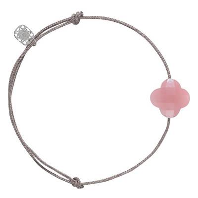 Taupe Cord Clover Guava Quartz Bracelet, Adjustable Length - Morganne Bello