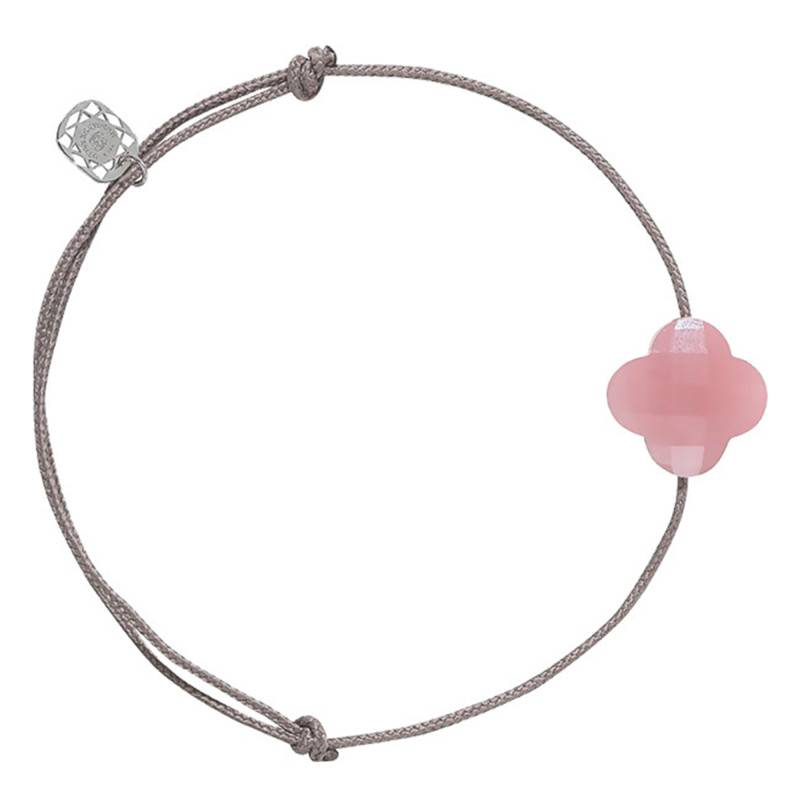 Taupe Cord Clover Guava Quartz Bracelet, Adjustable Length - Morganne Bello