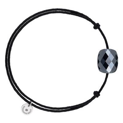 Bracelet Cordon Noir Coussin Hématite, Ajustable - Morganne Bello