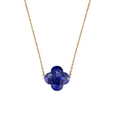 18K Yellow Gold & Lapis Lazuli Clover Necklace, Adjustable Length 42 cm - Morganne Bello