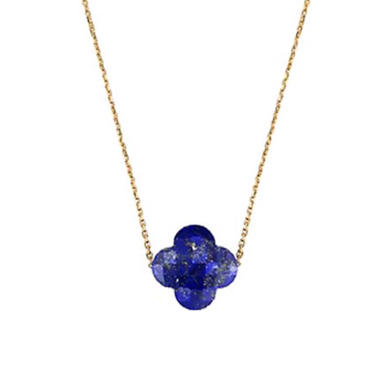 18K Yellow Gold & Lapis Lazuli Clover Necklace, Adjustable Length 42 cm - Morganne Bello