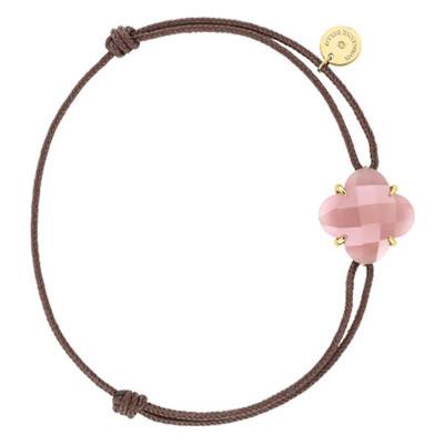 Bracelet Victoria Cordon Taupe Quartz Guava & Or Jaune, Ajustable - Morganne Bello