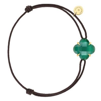Bracelet Victoria Cordon Chocolat Agate Verte & Or Jaune - Morganne Bello