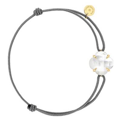 Victoria Yellow Gold & White Mother-of-Pearl Gray Cord Bracelet, Adjustable - Morganne Bello