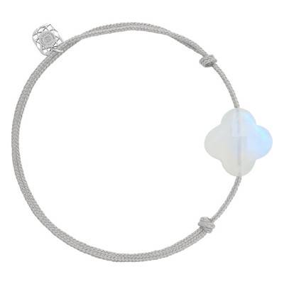 Gray Cord Rainbow Moonstone Clover Bracelet - Morganne Bello