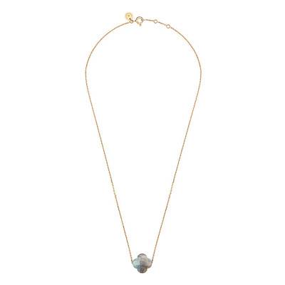 18K Yellow Gold & Labradorite Clover Necklace, Adjustable Length 42 cm - Morganne Bello