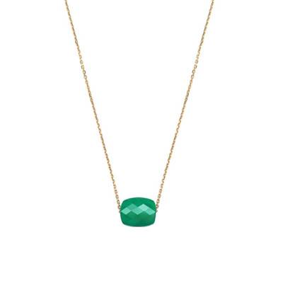 18K Yellow Gold & Green Agate Cushion Necklace, Adjustable Length 42 cm - Morganne Bello