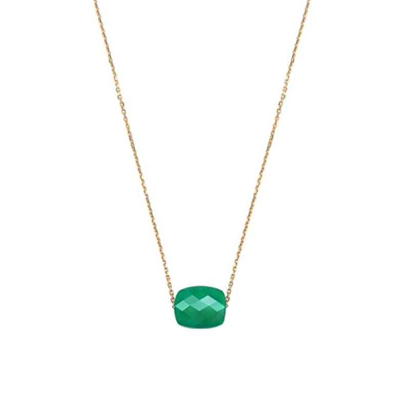 18K Yellow Gold & Green Agate Cushion Necklace, Adjustable Length 42 cm - Morganne Bello