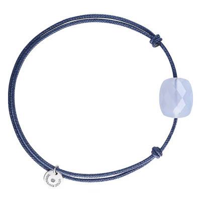 Bracelet Cordon Bleu Jean Coussin Agate Bleue Dentelle, Ajustable - Morganne Bello