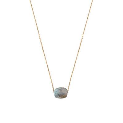 Collier Or Jaune 750 Coussin Labradorite, Longueur 42 cm ajustable - Morganne Bello