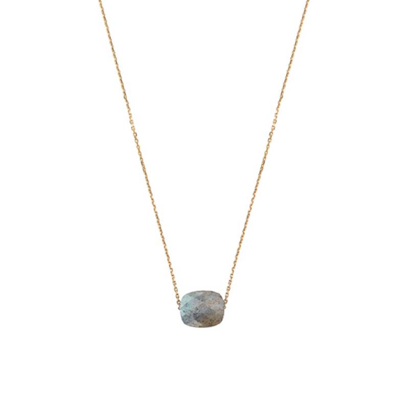 18K Yellow Gold & Cushion Labradorite Necklace, Adjustable Length 42 cm - Morganne Bello