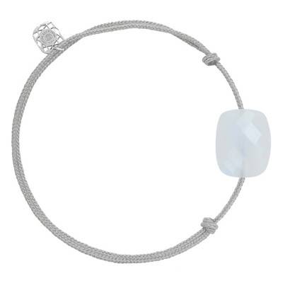 Bracelet Cordon Gris Souris Coussin Pierre de Lune Arc en Ciel, Ajustable - Morganne Bello