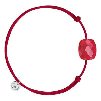 Bracelet Cordon Rouge Coussin Quartz Rouge, Ajustable - Morganne Bello