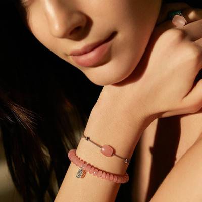 Bracelet Cordon Taupe Coussin Guava Quartz - Morganne Bello