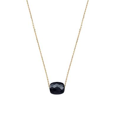 750/1000 Yellow Gold & Cushion Onyx Necklace, Adjustable Length 42 cm - Morganne Bello