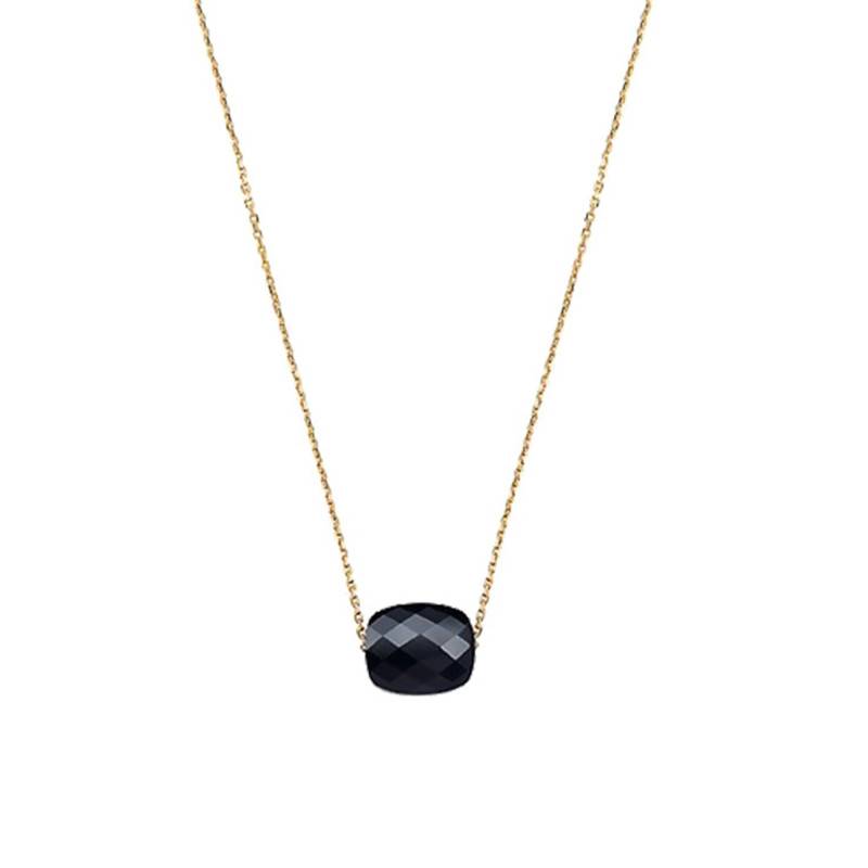 750/1000 Yellow Gold & Cushion Onyx Necklace, Adjustable Length 42 cm - Morganne Bello