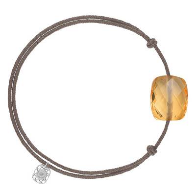 Bracelet Cordon Taupe Coussin Citrine, Ajustable - Morganne Bello