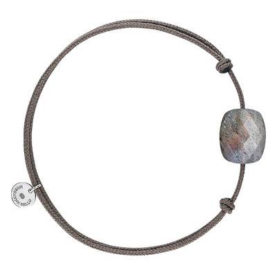 Bracelet Cordon Taupe Coussin Labradorite, Ajustable - Morganne Bello