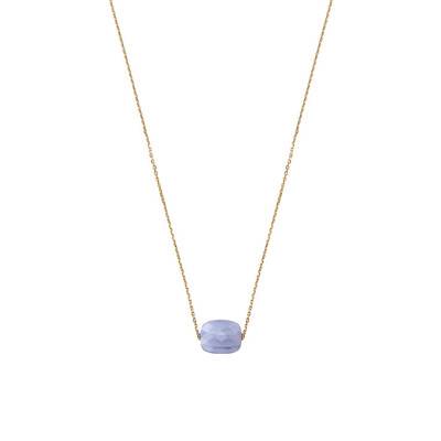 Collier Or Jaune 750 Coussin Agate Bleue Dentelle, 42 cm ajustable - Morganne Bello