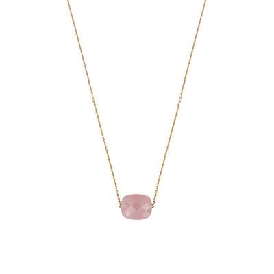 Yellow 750/1000 Gold & Cushion Guava Quartz Necklace, Adjustable Length 42 cm - Morganne Bello