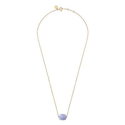 Collier Or Jaune 750 Coussin Agate Bleue Dentelle, 42 cm ajustable - Morganne Bello