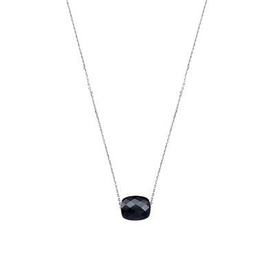750/1000 White Gold & Cushion Onyx Necklace, Adjustable Length 42 cm - Morganne Bello
