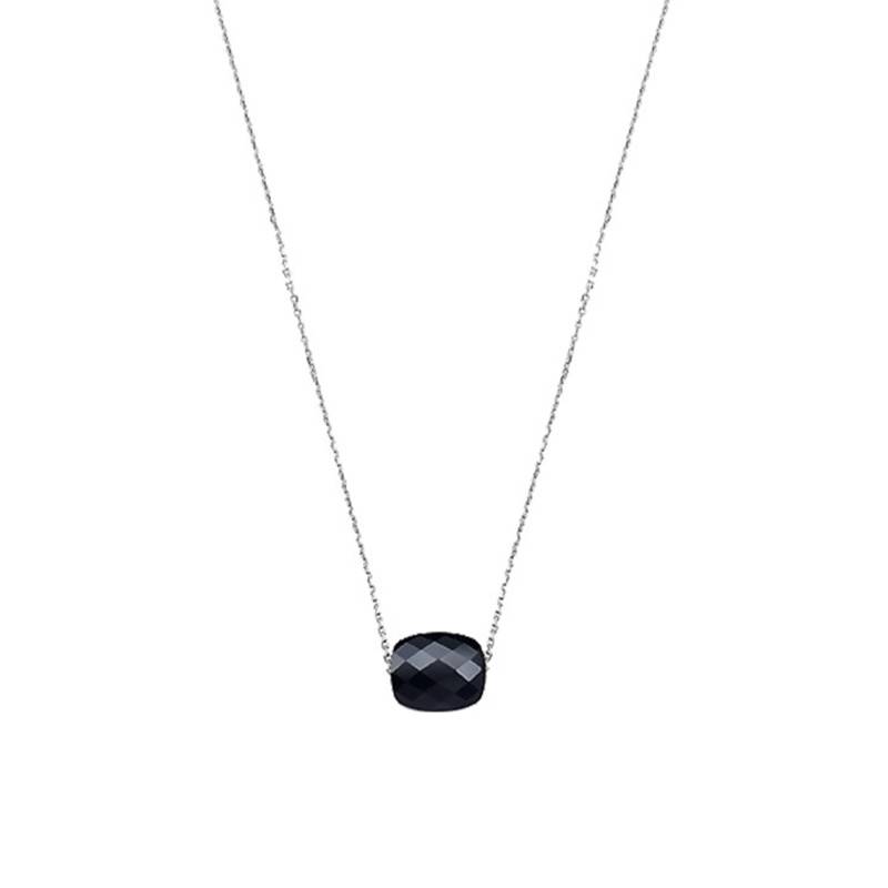 750/1000 White Gold & Cushion Onyx Necklace, Adjustable Length 42 cm - Morganne Bello