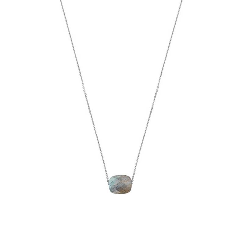 18K White Gold & Cushion Labradorite Necklace, Adjustable Length 42 cm - Morganne Bello