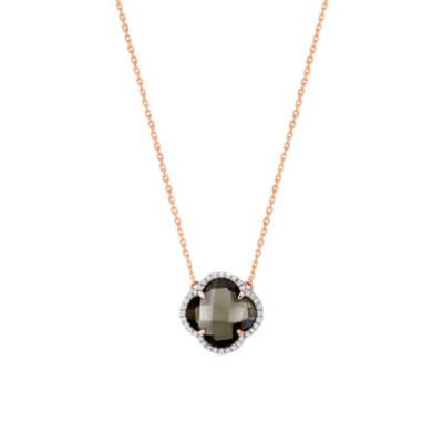 750/1000 Rose Gold, Smoky Quartz & Diamond Necklace, Adjustable Length 42 cm - Morganne Bello