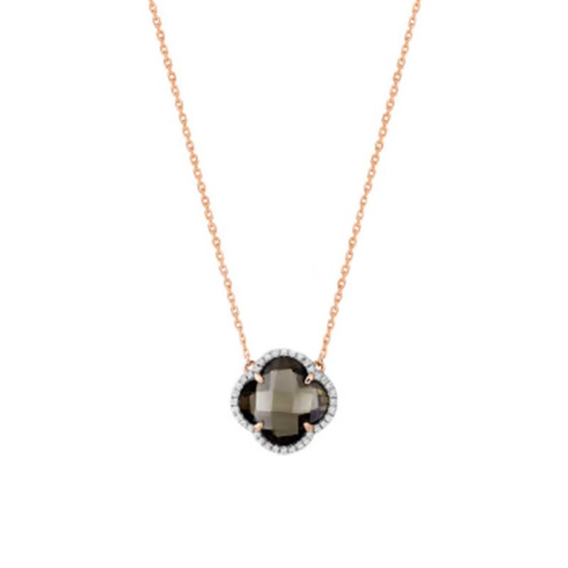 750/1000 Rose Gold, Smoky Quartz & Diamond Necklace, Adjustable Length 42 cm - Morganne Bello