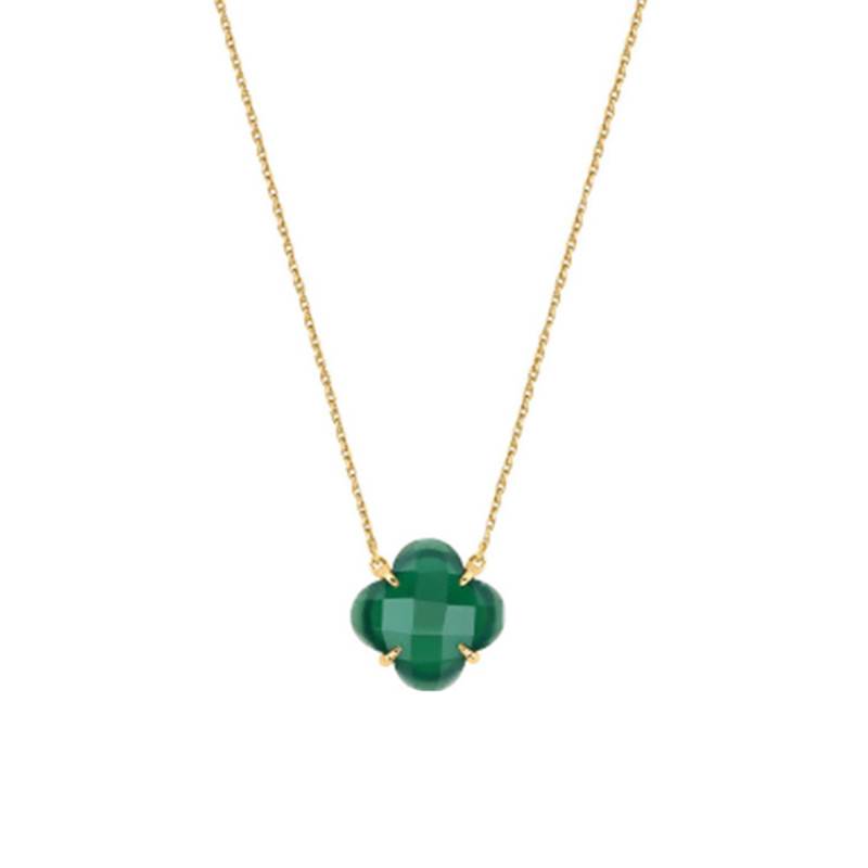 Victoria 750/1000 Yellow Gold & Green Agate Necklace, Adjustable Length 42 cm - Morganne Bello
