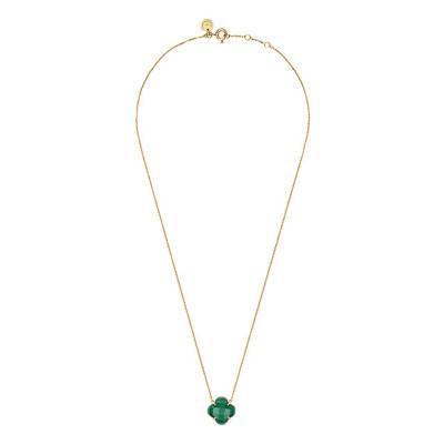 Victoria 750/1000 Yellow Gold & Green Agate Necklace, Adjustable Length 42 cm - Morganne Bello