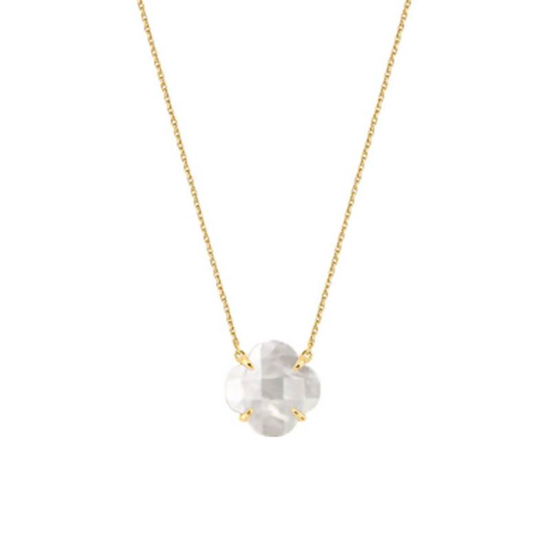 Victoria 750/1000 Yellow Gold & White Mother-of-Pearl Necklace, Adjustable Length 42 cm - Morganne Bello