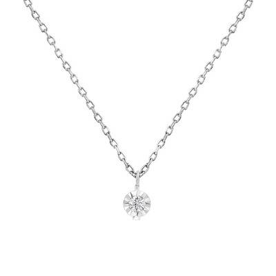 925 Silver and 750 White Gold Necklace & 0.4 ct Diamond, Length 39 cm to 41 cm - My Little Diamond