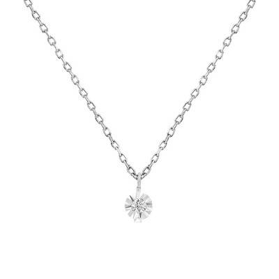 Collier diamant 0,025 ct, argent et Or Blanc 750, Longueur 39 à 41 cm - My Little Diamond