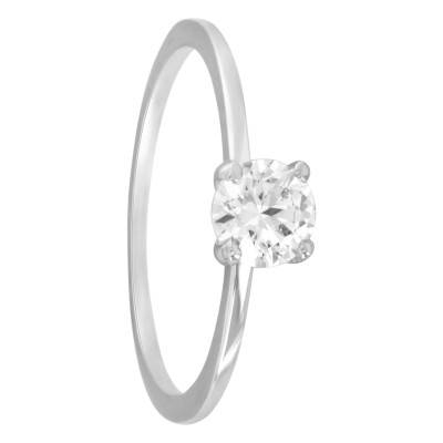 925 Rhodium-Plated Silver & Cubic Zirconia Solitaire Ring - Naïades