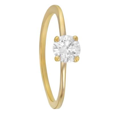 Yellow Gold-Plated & Cubic Zirconia Solitaire Ring - Naïades