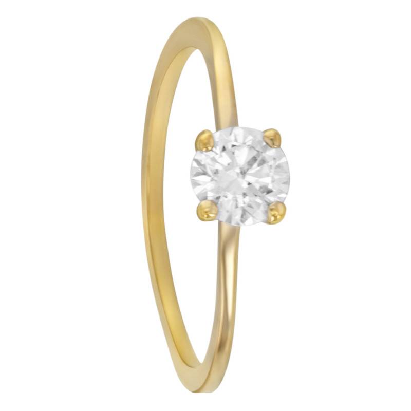 Yellow Gold-Plated & Cubic Zirconia Solitaire Ring - Naïades