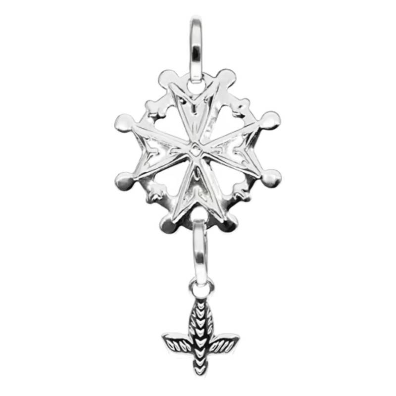 18K White Gold Open-Work Huguenot Cross, 15 x 26 mm - Emanessence