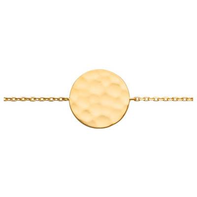 Yellow Gold-Plated Hammered Circle Bracelet, 16 cm to 18 cm Length - Naïades