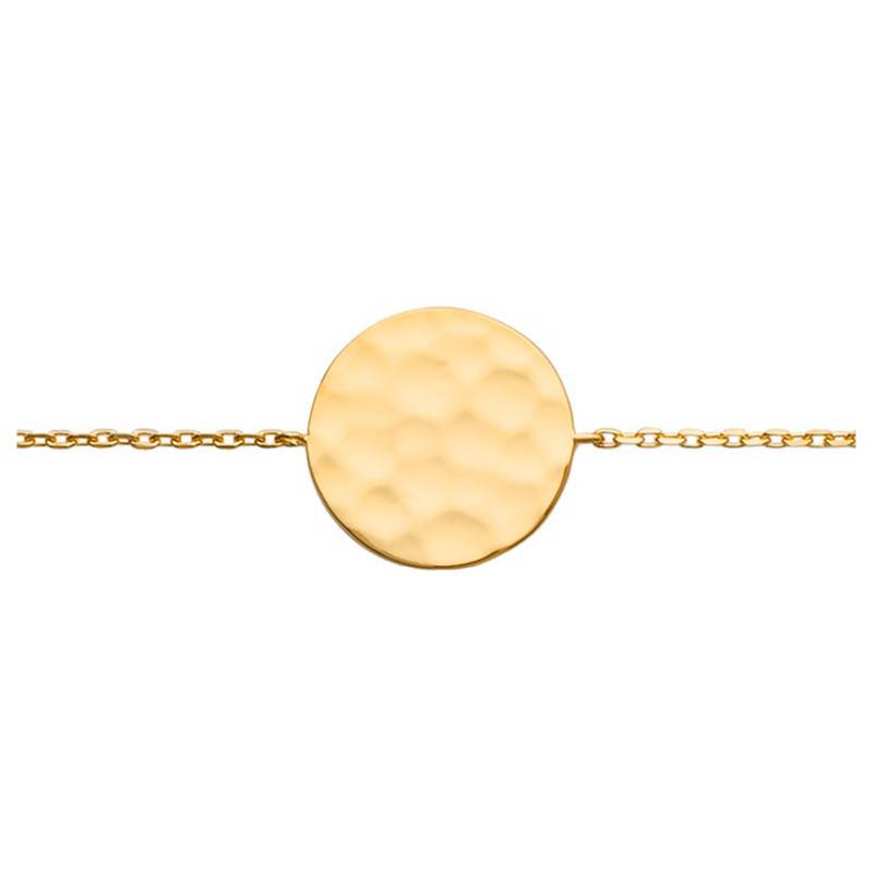 Yellow Gold-Plated Hammered Circle Bracelet, 16 cm to 18 cm Length - Naïades