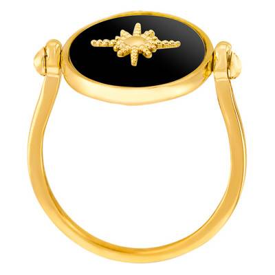 Bague plaqué or & émail noir - Naïades
