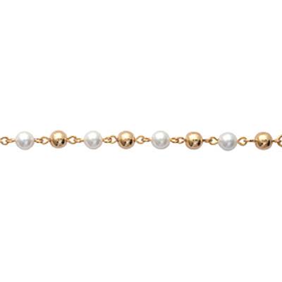 Bracelet Perles d'Imitation Blanches & Dorées, Plaqué Or 750, Longueur 18 cm - Naïades