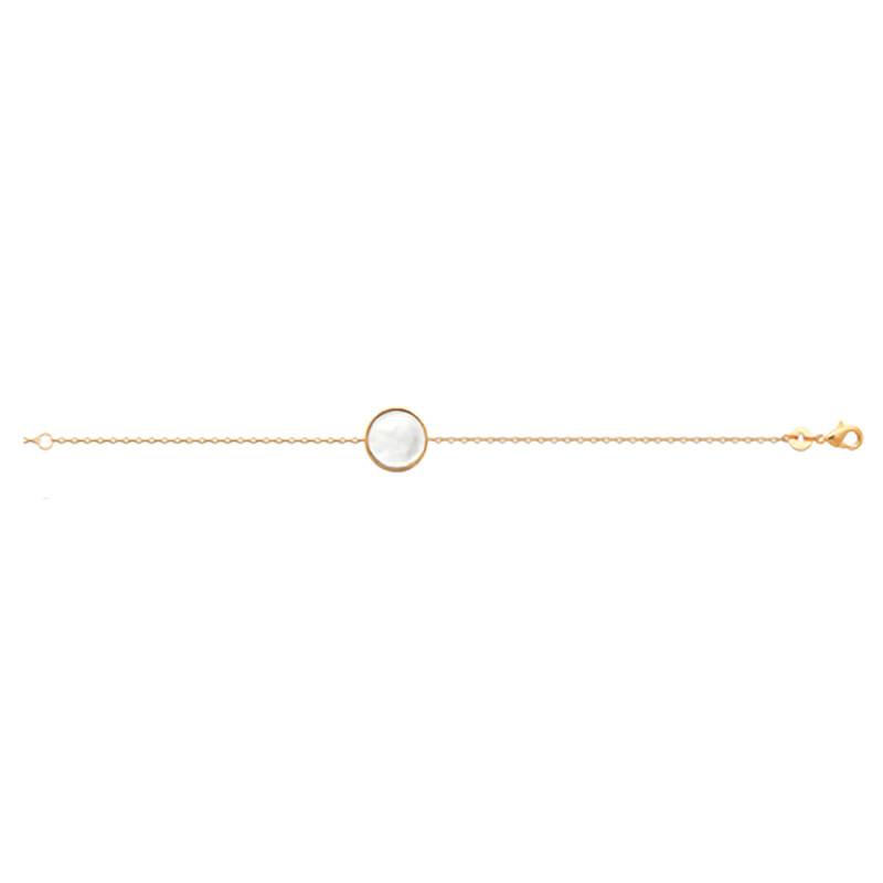 750 Yellow Gold-Plated & Round Mother-of-Pearl Bracelet, Length 18 cm, Width 1,30 mm - Naïades