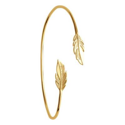 Yellow Gold-Plated Open Feather Bangle, Length 15 cm to 16.5 cm, Width 1.40 mm - Naïades